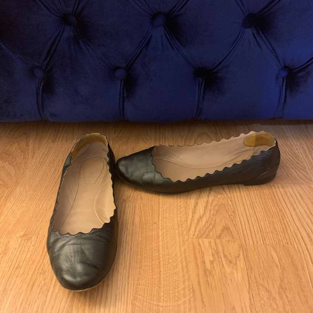 Chloe Lauren Scalloped Black Ballerina Flat 37.5